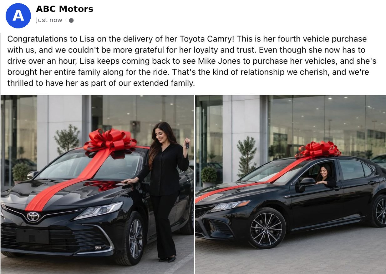 Example Sold Unit Facebook post generated by DealerPost Social